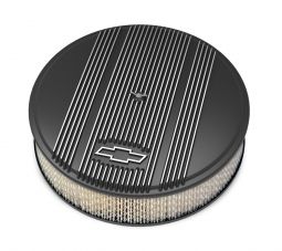 14" x 3" Air Cleaner Kit Holley GM Finned "Bowtie" Satin Black Finish w/paper filter