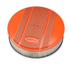14" x 3" Air Cleaner Kit Holley GM Finned "Bowtie" Fact. Orange Finish w/Paper Filter