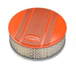 14" x 4" Air Cleaner Kit Holley GM Finned "Bowtie" Factory Orange Finish w/Paper Filter