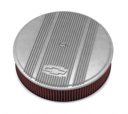 14" x 3" Air Cleaner Kit Holley GM Finned "Bowtie" Natural Finish w/Premium Filter