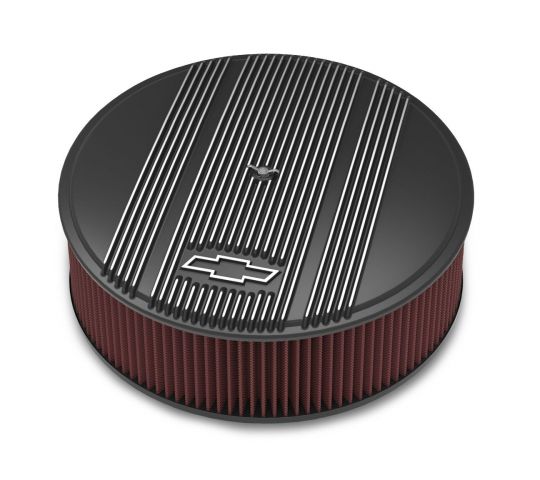 14" x 4" Air Cleaner Kit Holley GM Finned "Bowtie" Satin Black Finish w/Premium Filter