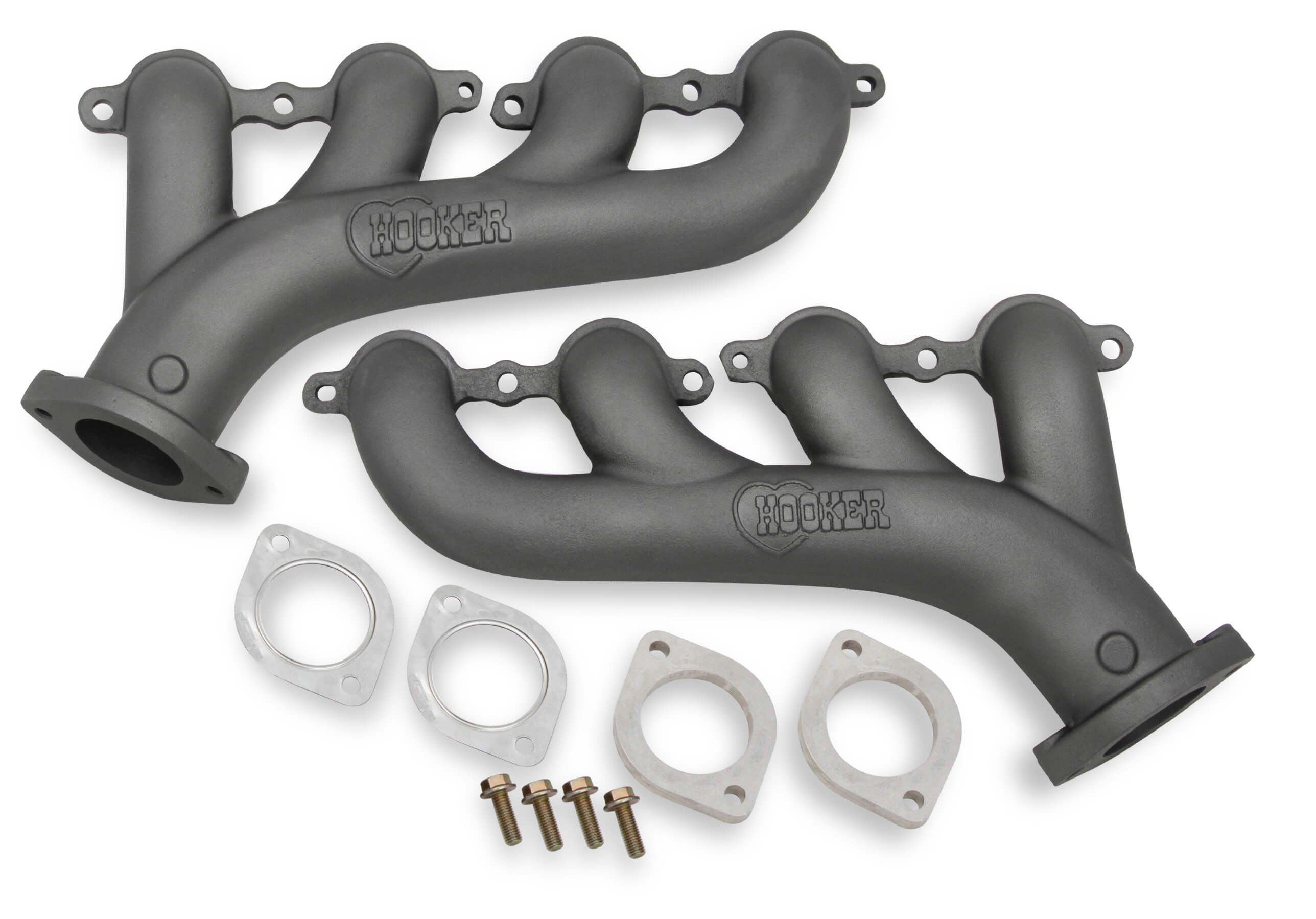 Multifit GM LS Exhaust Manifolds, 2.50 inch Outlet Cast Iron Gray