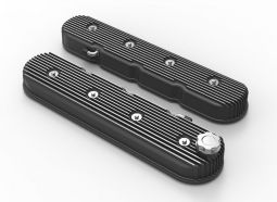 Vintage Series Tall LS Finned Valve Covers, Black Satin Finish
