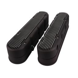 GM LS Finned Cast Aluminum Valve Covers with Coil Mounts and Covers - Black
